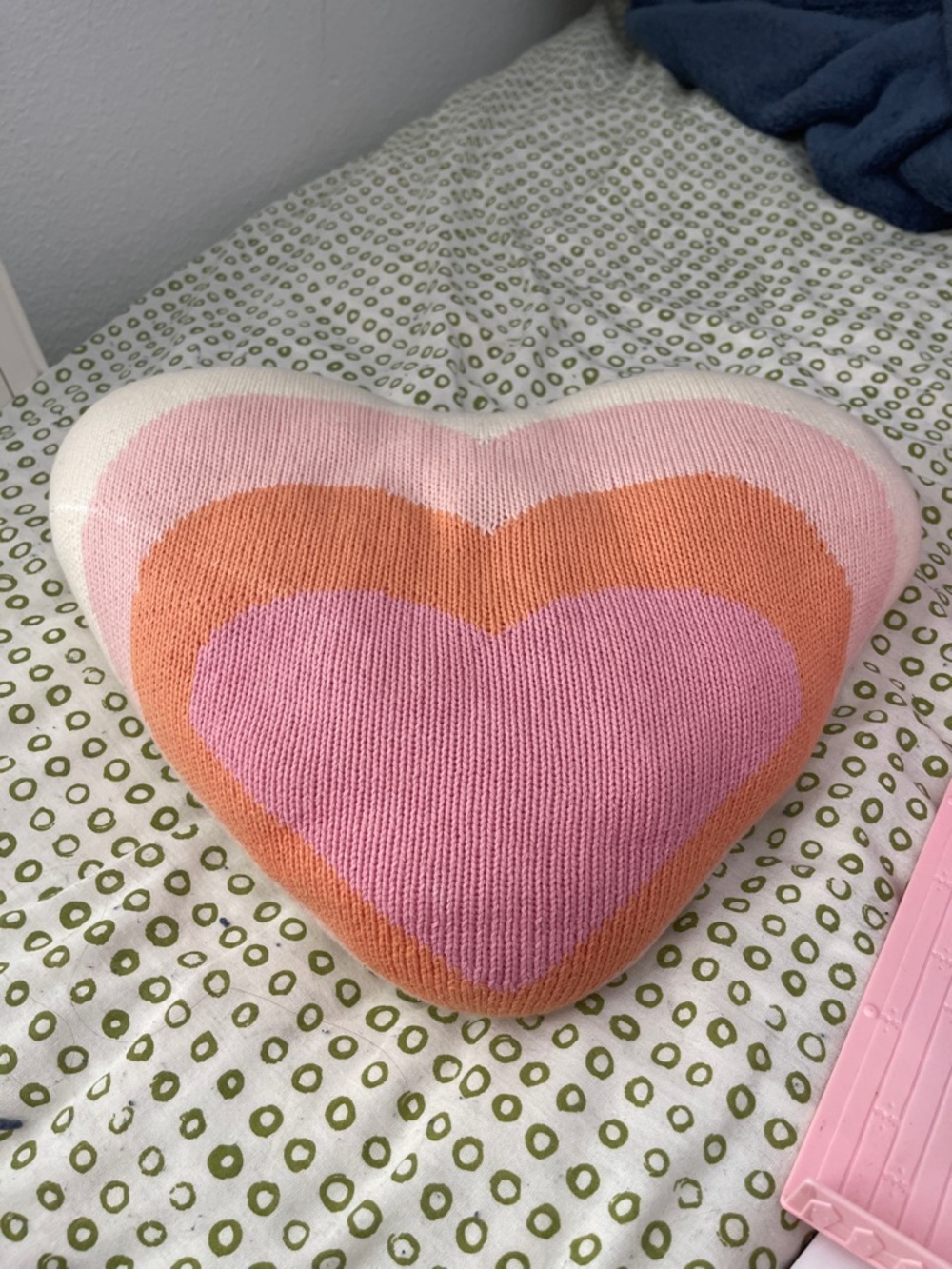 Kids Heart Knit Cushion - Pink, Orange, Cream